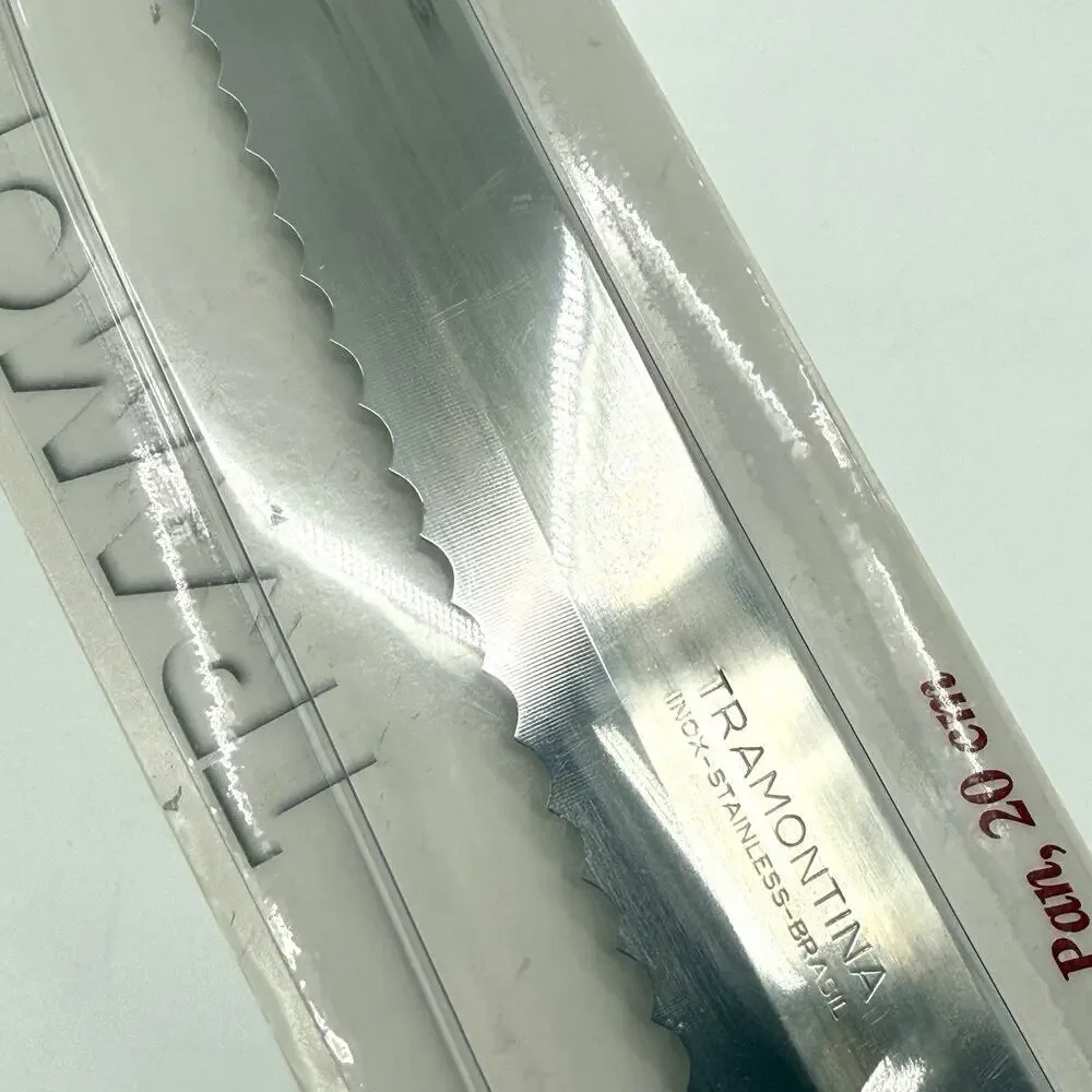 Vintage TRAMONTINA INOX SS Kitchen Utility Knife Wooden Handle 8” Blade BRAZIL
